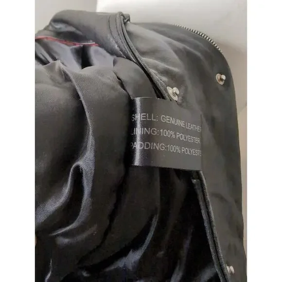 Genuine soft sheepskin leather black ribbed buckle moto jacket - Picture 10 of 10